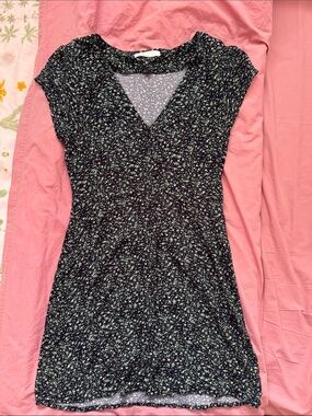 Frank & Oak Black Mini Dress with Mint Floral Print